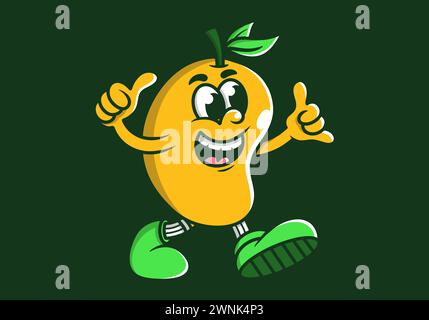 Dessin animé de personnage de mascotte de mangue mignonne dans la conception d'illustration de couleur jaune. Arrière-plan isolé Illustration de Vecteur