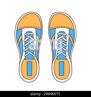 Chaussures sneaker décontracté pour homme et femme dans un style plat. Chaussures jaune et bleu couleur pour le logo du magasin de chaussures. Illustration vectorielle isolée sur un blanc Illustration de Vecteur