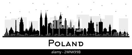 Silhouette Pologne City Skyline avec des bâtiments noirs isolés sur blanc. Illustration vectorielle. Concept avec l'architecture moderne. Paysage urbain de Pologne Illustration de Vecteur