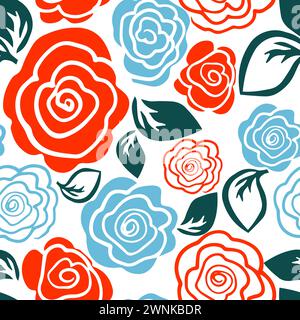 Rose simple dessin à la main de modèle sans couture. Pas ai, illustration vectorielle Illustration de Vecteur