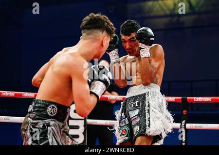 LONDRES, ROYAUME-UNI. 01 mars 2024. Tom Welland vs Esteban - combat poids plume lors du Wasserman Show Baraou vs Eggington à Telford International Banque D'Images