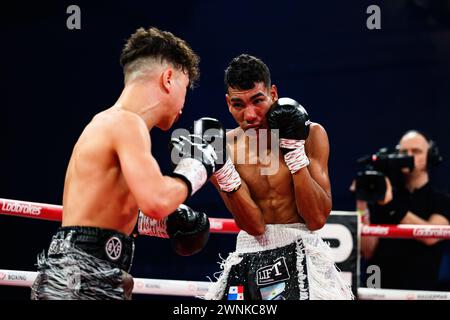 LONDRES, ROYAUME-UNI. 01 mars 2024. Tom Welland vs Esteban - combat poids plume lors du Wasserman Show Baraou vs Eggington à Telford International Banque D'Images