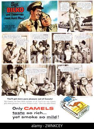 1956 Camel cigarettes annonce imprimée. Le Sgt Bilko et Doberman rencontrent tante Mary ! Banque D'Images