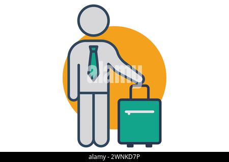 icône voyages d'affaires. représentant un employé tenant une valise. style icône à ligne plate. illustration de l'élément Illustration de Vecteur