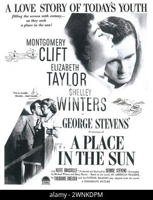 1951 A place in the Sun film poster ad. Avec Elizabeth Taylor Montgomery Clift, réalisé par George Stevens Banque D'Images