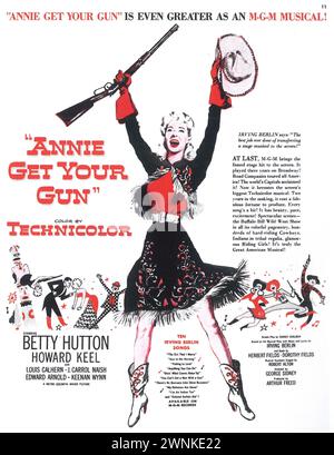 1950 Annie Get Your Gun affiche de film, comédie musicale avec Betty Hutton, Howard Keel, MGM, réalisé par George Sidney Banque D'Images