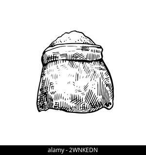 Sac avec des céréales isolé sur fond blanc. Esquisse dessinée à la main. Récolte de grains de riz. Illustration vectorielle. Illustration de Vecteur