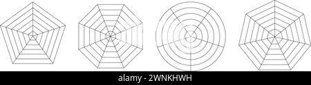 Infographie de diagramme d'araignée avec un Web comme diagramme pentagone ou hexagone contour. visualisation des données dans les graphiques radar. Illustration vectorielle plate isolée Illustration de Vecteur