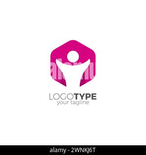 Logo hexagonal humain. Logo personnes actives Illustration de Vecteur