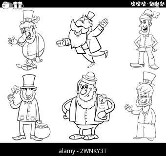 Cartoon noir et blanc Illustration de caractères Leprechaun et Saint Patrick Day Livre à colorier Jeu de thèmes Illustration de Vecteur