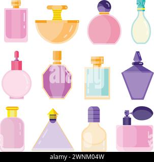 Bouteilles de toilette de parfum vides dans un design plat Illustration de Vecteur