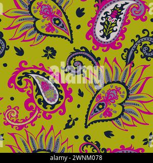 Motif d'ornement Paisley coloré avec vecteur de feuilles Illustration de Vecteur