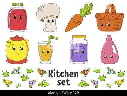 Ensemble d'autocollants avec des personnages de dessin animé mignons. Dessiné à la main. Pack coloré. Collection de badges patch pour enfants. Pour planificateur quotidien, organisateur, agenda. Vecteur Illustration de Vecteur