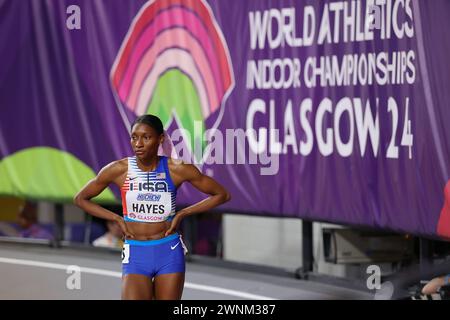 Glasgow le dimanche 3 mars 2024. Quanera Hayes (USA, relais 4x400 mètres) lors des Championnats du monde d'athlétisme 2024 à l'Emirates Arena de Glasgow le dimanche 3 mars 2024. (Photo : Pat Scaasi | mi News) Banque D'Images