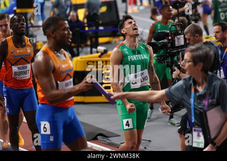 Glasgow le dimanche 3 mars 2024. Joao Coelho (POR, 400 mètres, relais 4x400 mètres) crie lors des Championnats du monde d'athlétisme 2024 à l'Emirates Arena de Glasgow le dimanche 3 mars 2024. (Photo : Pat Scaasi | mi News) Banque D'Images