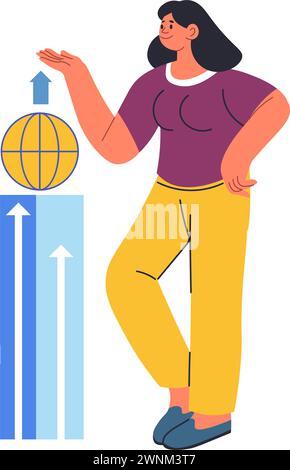 Femme envoyant des fichiers à partir d'archives ou de stockage de données Illustration de Vecteur