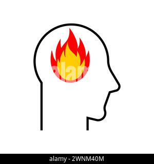 Icône feu dans la tête. Signe d'une personne incendiaire. Pense avec le symbole du feu. Flamme dans ma tête Illustration de Vecteur