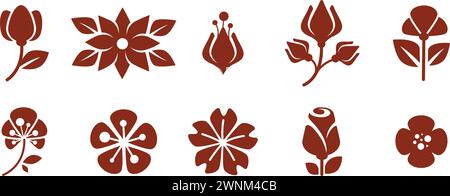 Ensemble d'éléments floraux minimalistes modernes à la mode Illustration de Vecteur