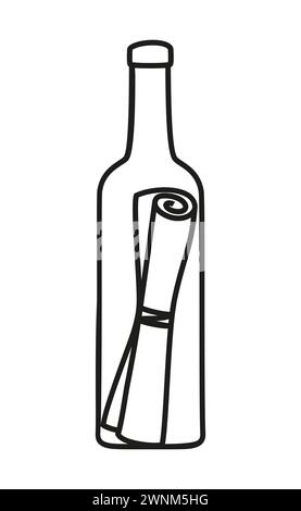 Message dans un symbole de bouteille, une lettre enroulée dans une bouteille Illustration de Vecteur