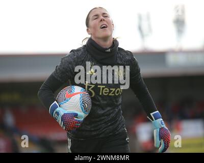 Londres, Royaume-Uni. 03 mars 2024. Londres, Angleterre, 3 mars 2024 : gardienne Mary Earps (27 Manchester United) avant le match de Super League des Barclays FA entre West Ham United et Manchester United au Chigwell construction Stadium à Londres, Angleterre. (Jay Patel/SPP) crédit : photo de presse sportive SPP. /Alamy Live News Banque D'Images