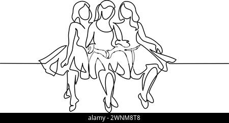 Heureux amis filles assis ensemble dans de belles robes. Illustration de Vecteur