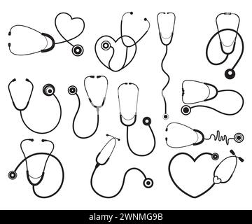 Vecteur de stéthoscope, monogramme de stéthoscope, SVG de stéthoscope de coeur, battement de coeur de stéthoscope, vie d'infirmière, vecteur médical, stéthoscope SVG Heartbeat Illustration de Vecteur