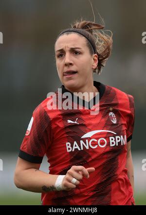 Milan, Italie. 3 mars 2024. Gloria Marinelli de l'AC Milan lors de la demi-finale de la Coppa Italia Femminile - 1ère manche - match au Vismara PUMA House of Football, Milan. Le crédit photo devrait se lire : Jonathan Moscrop/Sportimage crédit : Sportimage Ltd/Alamy Live News Banque D'Images