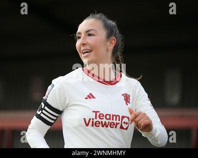 Londres, Royaume-Uni. 03 mars 2024. Londres, Angleterre, 03 mars 2024 : Katie Zelem (10 Manchester United) lors du match de Super League Barclays FA entre West Ham United et Manchester United au Chigwell construction Stadium à Londres, Angleterre. (Jay Patel/SPP) crédit : photo de presse sportive SPP. /Alamy Live News Banque D'Images