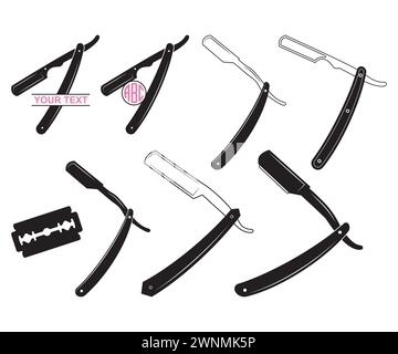 Rasoir droit, vecteur de rasoir droit, barbier Clip Art Cut File, rasoir droit vintage, fichiers préparés, lame Razor Silhouette, salon de coiffure Illustration de Vecteur