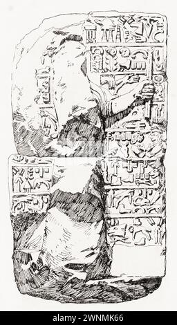 Une sculpture avec des inscriptions hittites, trouvée à Jerabis, (Carchemish) sur l'Euphrate. Tiré du London Illustrated News, publié le 26 mars 1887. Banque D'Images