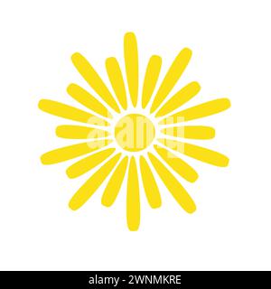 Illustration plate de vecteur de soleil jaune simple avec le milieu de forme ronde et les poutres, image d'été mignonne pour faire des cartes, décor, concept de vacances, vacances et Illustration de Vecteur