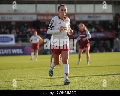 Londres, Royaume-Uni. 03 mars 2024. Londres, Angleterre, 03 mars 2024 : Katie Zelem (10 Manchester United) lors du match de Super League Barclays FA entre West Ham United et Manchester United au Chigwell construction Stadium à Londres, Angleterre. (Jay Patel/SPP) crédit : photo de presse sportive SPP. /Alamy Live News Banque D'Images