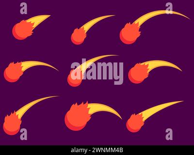 Icône de météorite tombante isolée. Comète volante avec une queue, météorite brûlante dans un style minimaliste. Collection d'astéroïdes tombants, objet spatial. Illustration de Vecteur