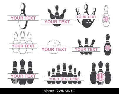 Vecteur de bowling, clipart de bowling, bowling Peace Love, quilles de bowling, monogramme de bowling, silhouette de bowling, Bowling Heartbeat, Bowling Split, Bowling Gift Illustration de Vecteur