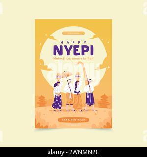Melasti Ceremony célèbre la journée Bali nyepi sur la conception d'affiches Illustration de Vecteur