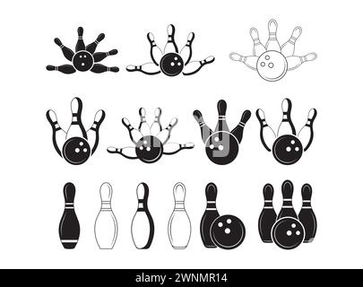 Vecteur de bowling, clipart de bowling, bowling Peace Love, quilles de bowling, monogramme de bowling, silhouette de bowling, Bowling Heartbeat, Bowling Split, Bowling Gift Illustration de Vecteur