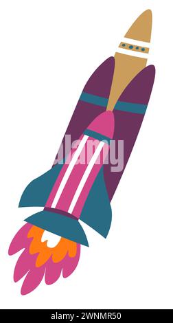 Lancer la fusée dans l'espace avec feu et flamme Illustration de Vecteur