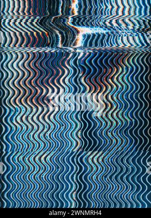 Glitch art distorsion texture vagues bleu orange Banque D'Images