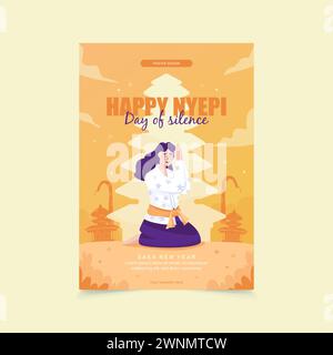 Joyeux nyepi balinese jour de silence sur la conception d'affiches Illustration de Vecteur