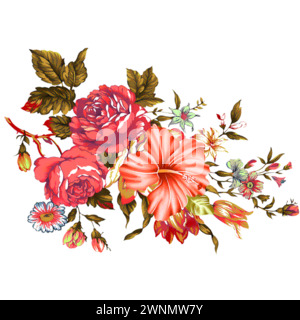 Digital textile Design beau bouquet de fleurs, conception vectorielle Illustration de Vecteur