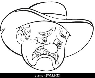 Dessin noir et blanc d'un cow-boy triste Illustration de Vecteur