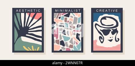 Trois affiches tendance dans un style minimaliste contemporain. Illustrations abstraites inspirées des graphismes de Matisse. Art vectoriel Illustration de Vecteur