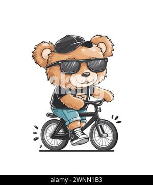 Mignon ours en peluche chevauche vecteur de vélo isolé. Illustration de Vecteur