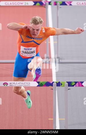 Glasgow, Royaume-Uni. 03 mars 2024. GLASGOW, ÉCOSSE - 3 MARS : Sven Jansons, des pays-Bas, participe à l'Hepathlon lors des Championnats du monde d'athlétisme en salle de Glasgow à l'Emirates Arena le 3 mars 2024 à Glasgow, Écosse. (Photo de Lukasz Szelag/Orange Pictures) crédit : Orange pics BV/Alamy Live News Banque D'Images