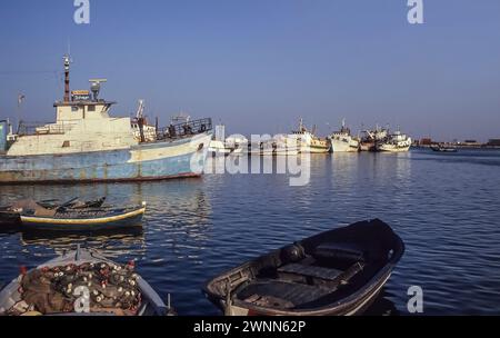 Vieux bateaux dans le port de Tunis à l'été 1991. Banque D'Images