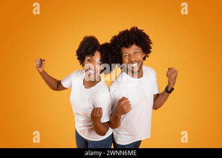 Vue en grand angle d'un couple afro-américain serrant les poings Banque D'Images