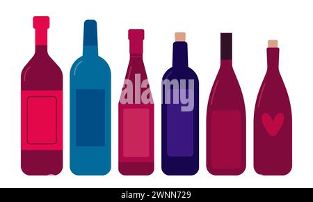 Ensemble vecteur de bouteilles de vin en verre Illustration de Vecteur