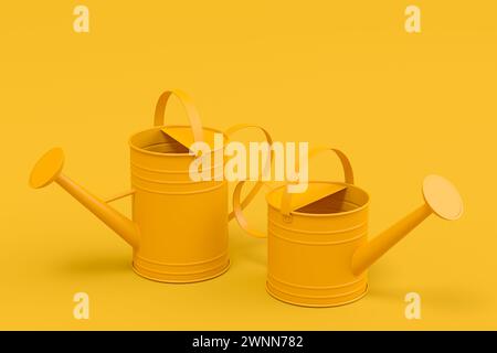 Ensemble de arrosoirs sur fond monochrome. 3d rendre le concept d'outils d'équipement de jardinage pour la ferme et la récolte Banque D'Images