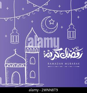 Ramadan Kareem arabe carte de voeux calligraphie en vecteur pour les musulmans fond violet Illustration de Vecteur