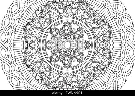 Répétition circulaire. Page de coloriage Mandala pour enfants et adultes. Ornement décoratif style oriental ethnique. Isolé sur fond blanc. dessin au trait dessin page à colorier relaxation et méditation. Vecteur Illustration de Vecteur